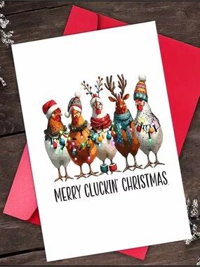 Holiday Chickens Christmas Card - Merry Cluckin' Christmas